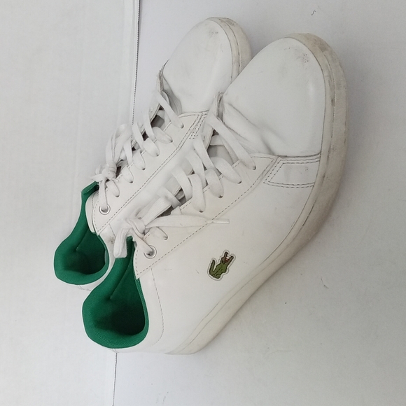 Lacoste Classic White Leather Sneakers with‎ Green Accent Tennis Court Shoes